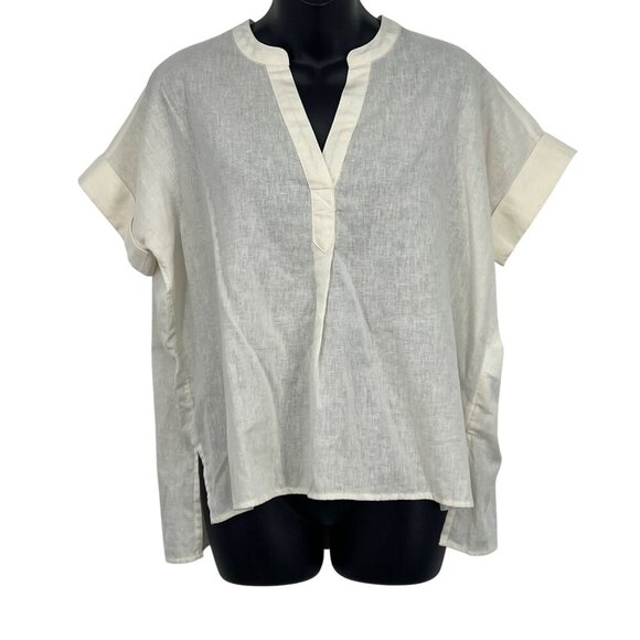 Madewell Women Cream Linen Top Blouse XS Extra Small Short Sleeve V Neck NWT New - Picture 1 of 8